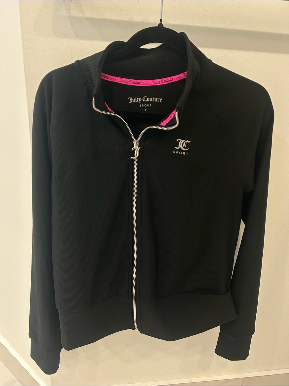 New - Juicy Couture Black Bomber Jacket with Pink Trim